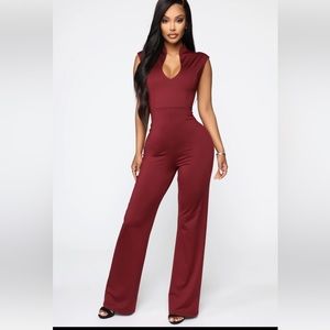 Fashion nova work honey jumpsuit burgundy size small